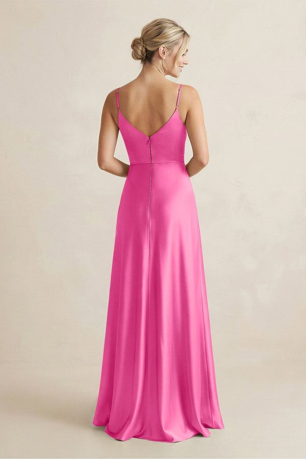 Cami Strap A - Line Shiny Satin Bridesmaid Dress in Bon Bon pink - KissProm Bridesmaid Dresses