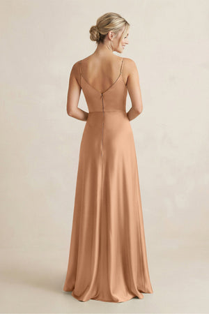 Cami Strap A - Line Shiny Satin Bridesmaid Dress in Bronzer - KissProm Bridesmaid Dresses