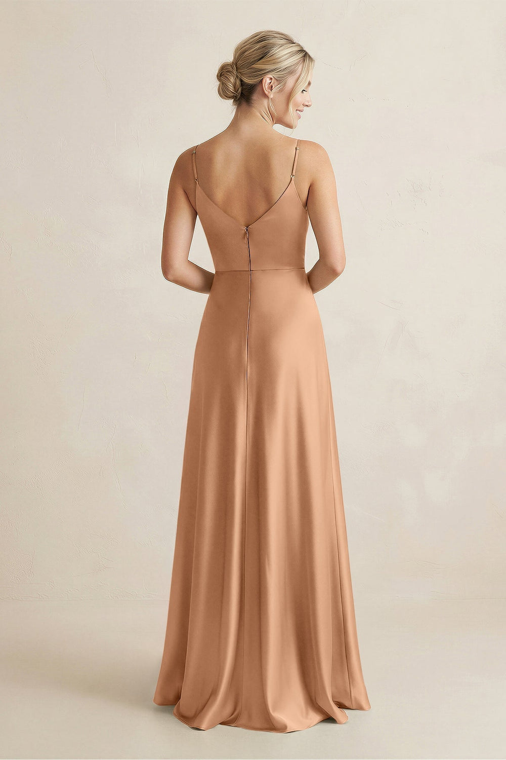 Cami Strap A - Line Shiny Satin Bridesmaid Dress in Bronzer - KissProm Bridesmaid Dresses