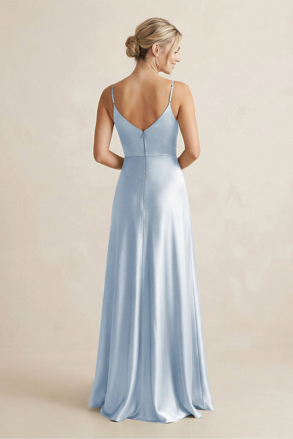 Cami Strap A - Line Shiny Satin Bridesmaid Dress in Ice - KissProm Bridesmaid Dresses