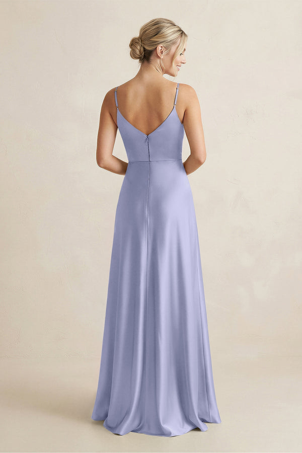 Cami Strap A - Line Shiny Satin Bridesmaid Dress in Lavender - KissProm Bridesmaid Dresses