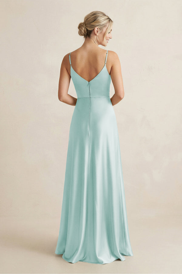 Cami Strap A - Line Shiny Satin Bridesmaid Dress in Mist - KissProm Bridesmaid Dresses