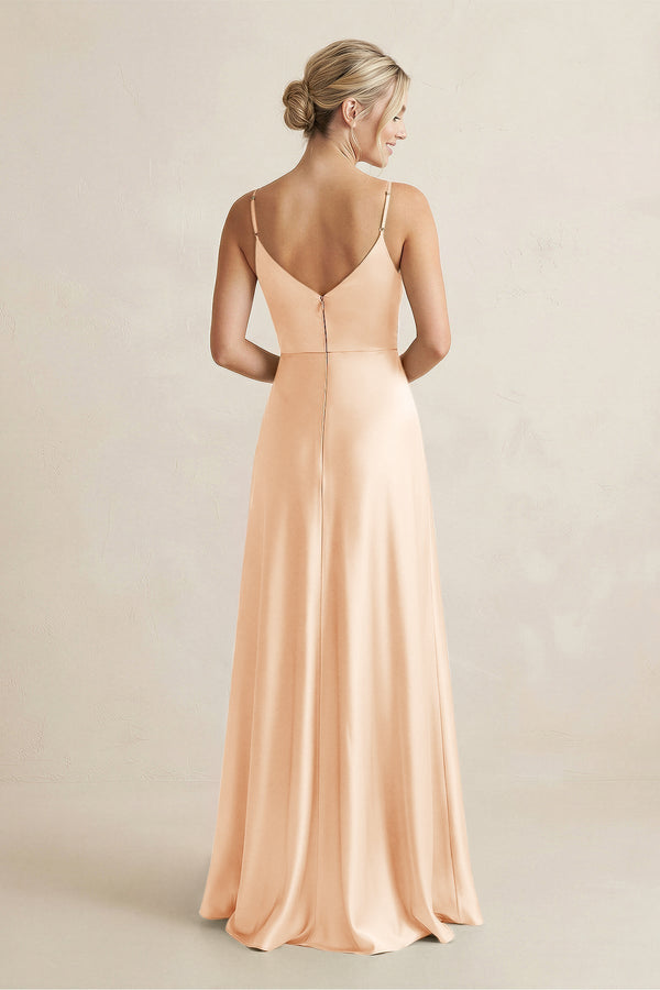 Cami Strap A - Line Shiny Satin Bridesmaid Dress in Pale Blush - KissProm Bridesmaid Dresses