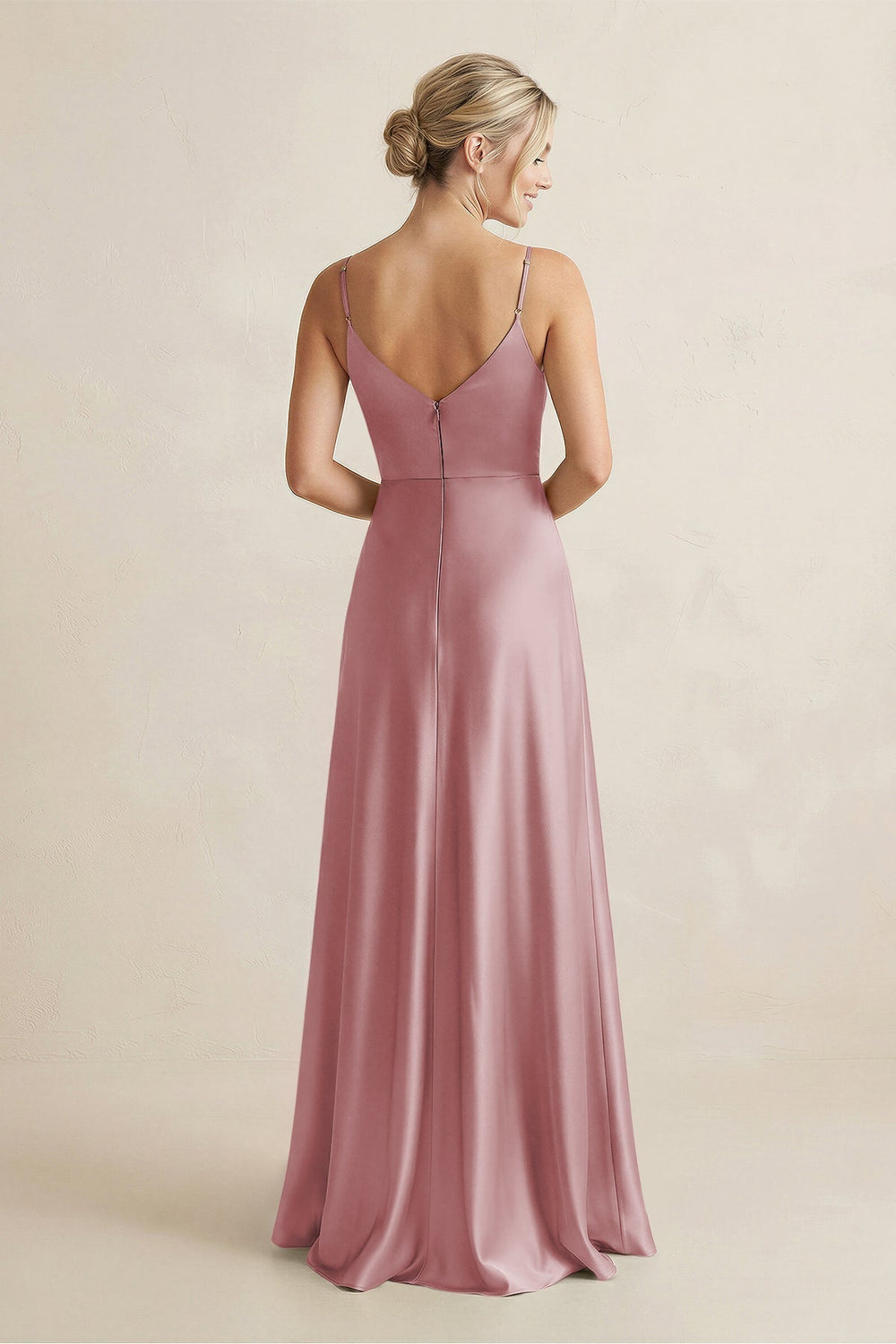 Cami Strap A - Line Shiny Satin Bridesmaid Dress in Toffee - KissProm Bridesmaid Dresses