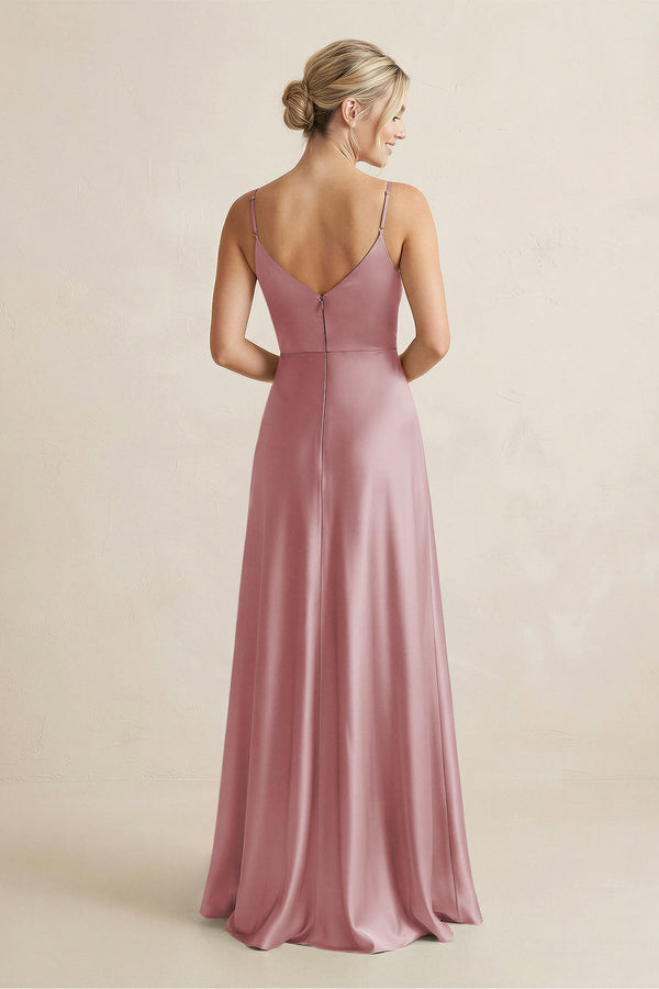 Cami Strap A - Line Shiny Satin Bridesmaid Dress in Toffee - KissProm Bridesmaid Dresses
