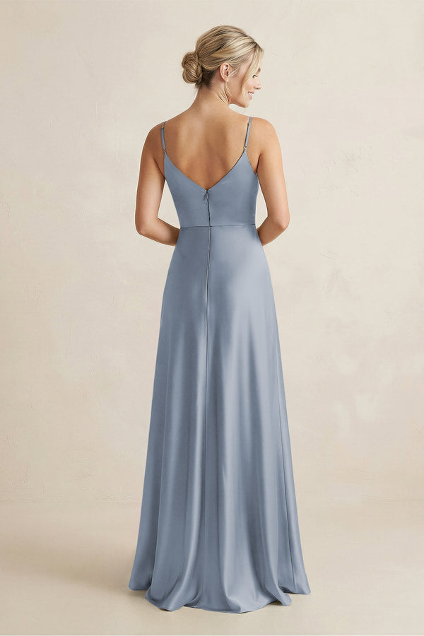 Cami Strap A - Line Shiny Satin Bridesmaid Dress in Twilight - KissProm Bridesmaid Dresses