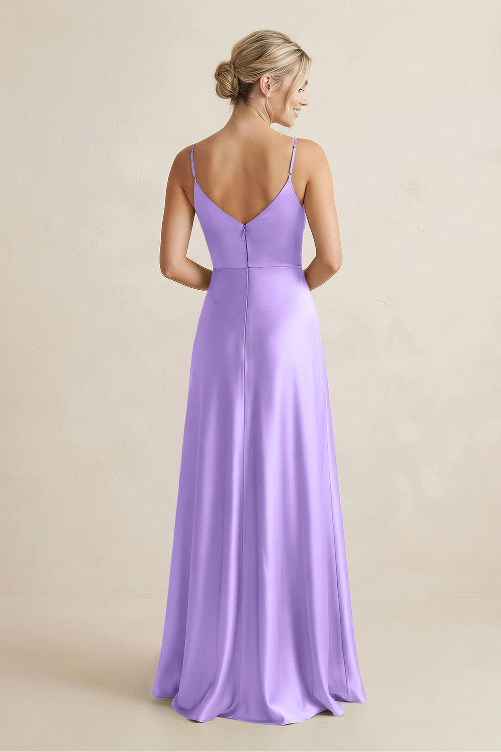 Cami Strap A - Line Shiny Satin Bridesmaid Dress in Vintage Mauve - KissProm Bridesmaid Dresses