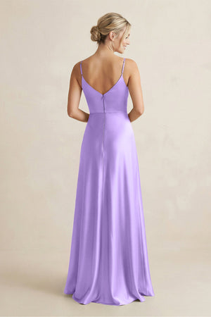 Cami Strap A - Line Shiny Satin Bridesmaid Dress in Vintage Mauve - KissProm Bridesmaid Dresses