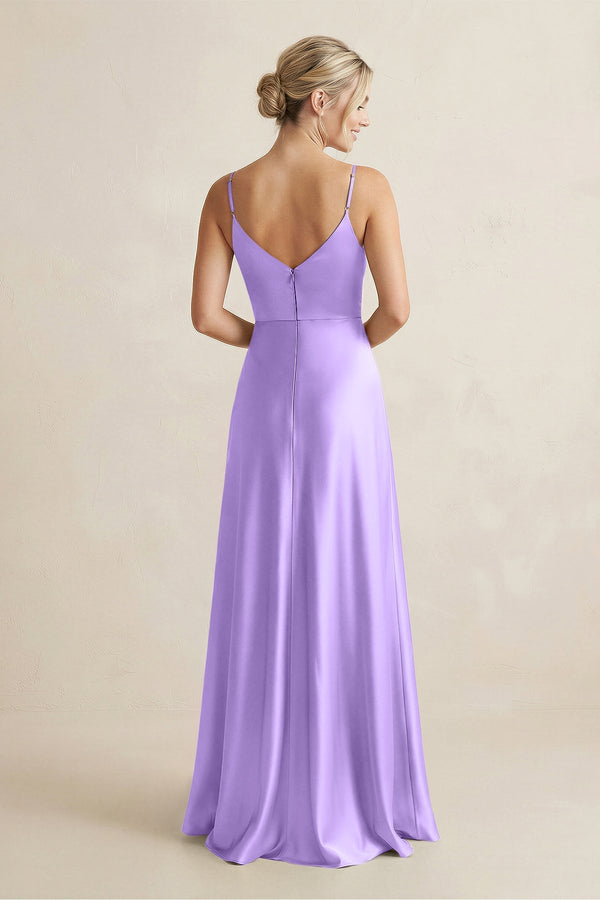 Cami Strap A - Line Shiny Satin Bridesmaid Dress in Vintage Mauve - KissProm Bridesmaid Dresses