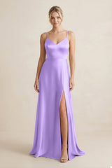 Cami Strap A - Line Shiny Satin Bridesmaid Dress in Vintage Mauve - KissProm Bridesmaid Dresses