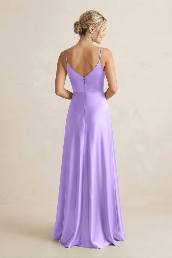Cami Strap A - Line Shiny Satin Bridesmaid Dress in Vintage Mauve - KissProm Bridesmaid Dresses