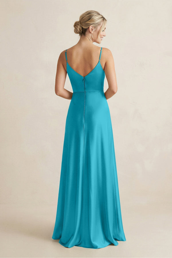 Cami Strap A - Line Shiny Satin Bridesmaid Dress in Viridian Green - KissProm Bridesmaid Dresses