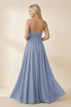 Cami Strap Chiffon A - Line Bridesmaid Dress with Slit - KissProm Bridesmaid Dresses