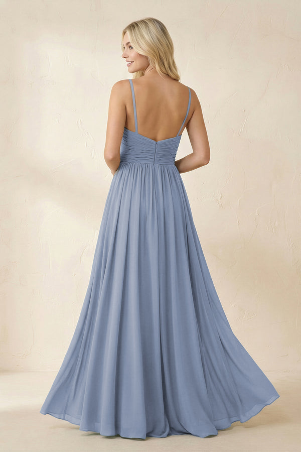 Cami Strap Chiffon A - Line Bridesmaid Dress with Slit - KissProm Bridesmaid Dresses