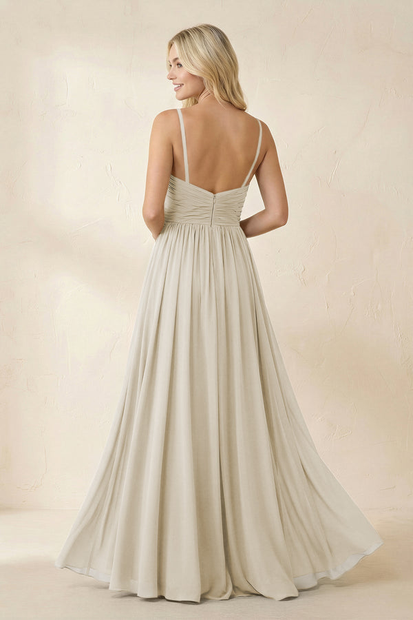 Cami Strap Chiffon A - Line Bridesmaid Dress with Slit in Dove Gray - KissProm Bridesmaid Dresses