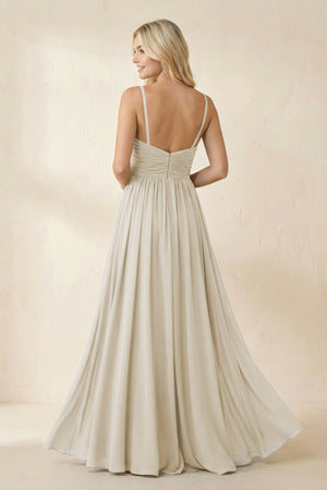 Cami Strap Chiffon A - Line Bridesmaid Dress with Slit in Dove Gray - KissProm Bridesmaid Dresses