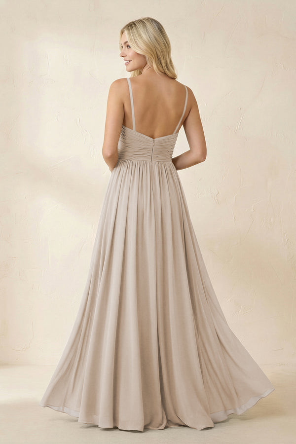 Cami Strap Chiffon A - Line Bridesmaid Dress with Slit in Frost - KissProm Bridesmaid Dresses