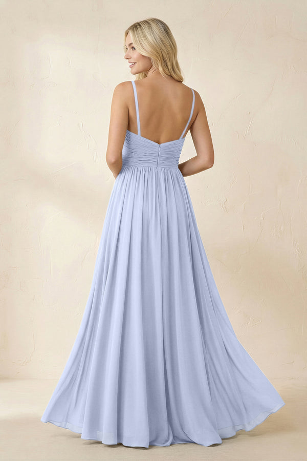 Cami Strap Chiffon A - Line Bridesmaid Dress with Slit in Ice - KissProm Bridesmaid Dresses