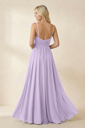 Cami Strap Chiffon A - Line Bridesmaid Dress with Slit in Lavender - KissProm Bridesmaid Dresses
