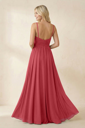 Cami Strap Chiffon A - Line Bridesmaid Dress with Slit in Merlot - KissProm Bridesmaid Dresses