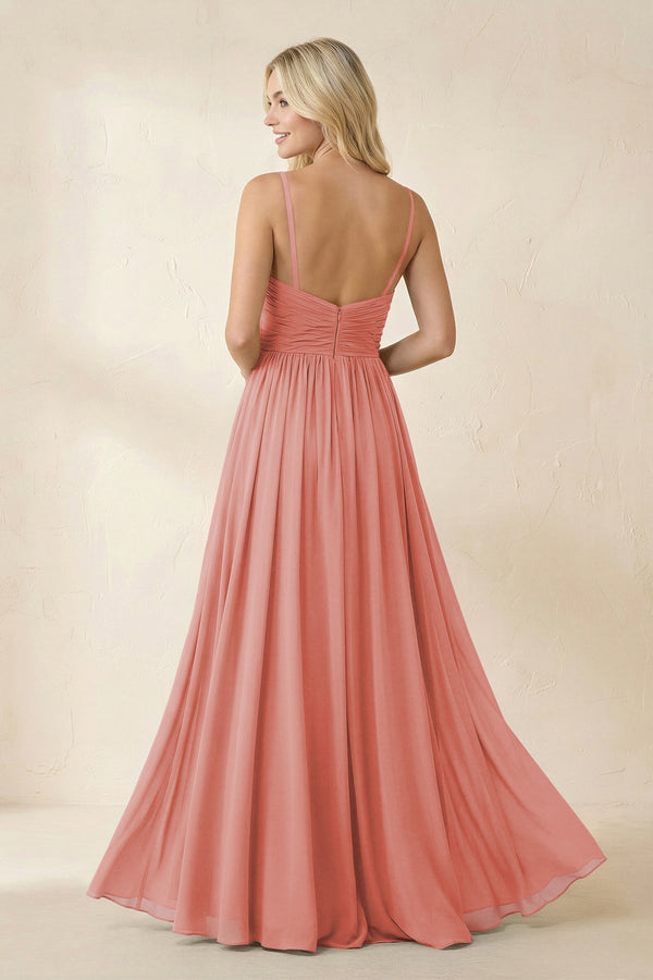 Cami Strap Chiffon A - Line Bridesmaid Dress with Slit in Mulberry - KissProm Bridesmaid Dresses