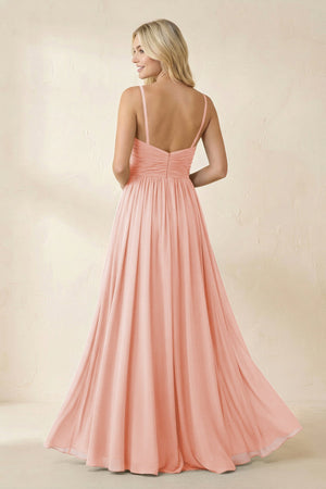 Cami Strap Chiffon A - Line Bridesmaid Dress with Slit in Rose Petal - KissProm Bridesmaid Dresses