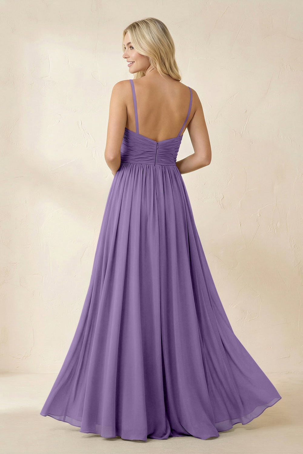 Cami Strap Chiffon A - Line Bridesmaid Dress with Slit in Tahiti - KissProm Bridesmaid Dresses