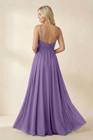 Cami Strap Chiffon A - Line Bridesmaid Dress with Slit in Tahiti - KissProm Bridesmaid Dresses
