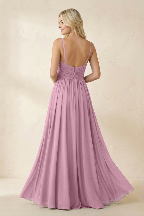 Cami Strap Chiffon A - Line Bridesmaid Dress with Slit in Vintage Mauve - KissProm Bridesmaid Dresses