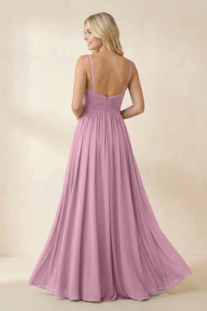 Cami Strap Chiffon A - Line Bridesmaid Dress with Slit in Vintage Mauve - KissProm Bridesmaid Dresses