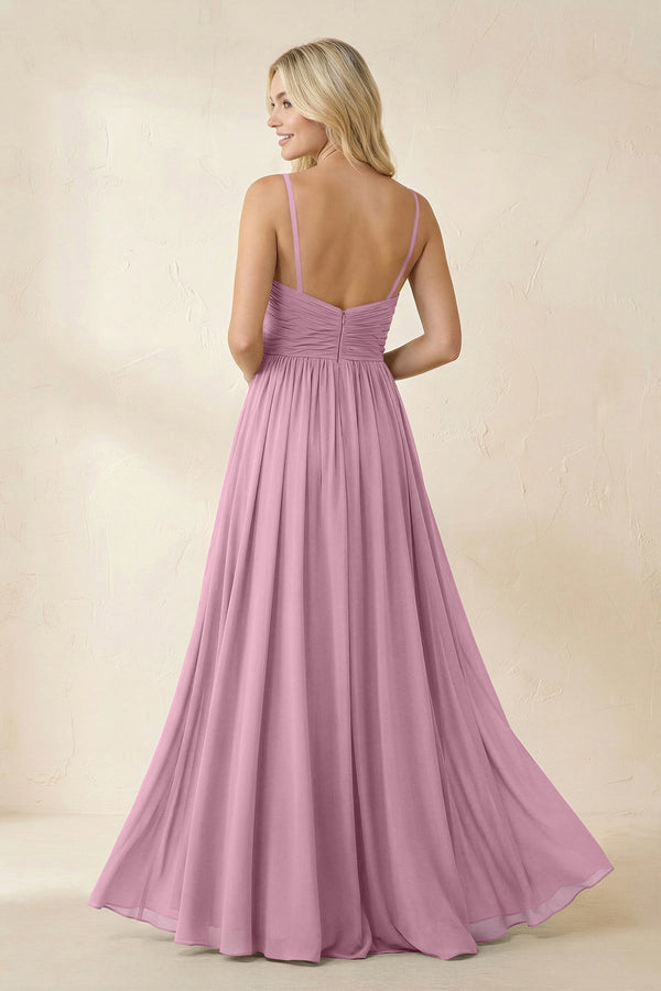 Cami Strap Chiffon A - Line Bridesmaid Dress with Slit in Vintage Mauve - KissProm Bridesmaid Dresses