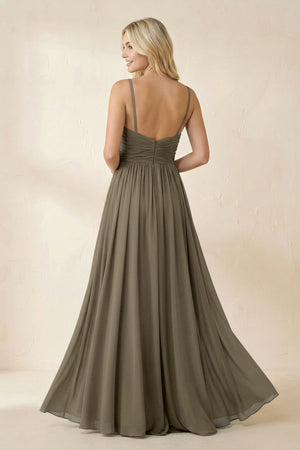 Cami Strap Chiffon A - Line Bridesmaid Dress with Slit in Willow Green - KissProm Bridesmaid Dresses