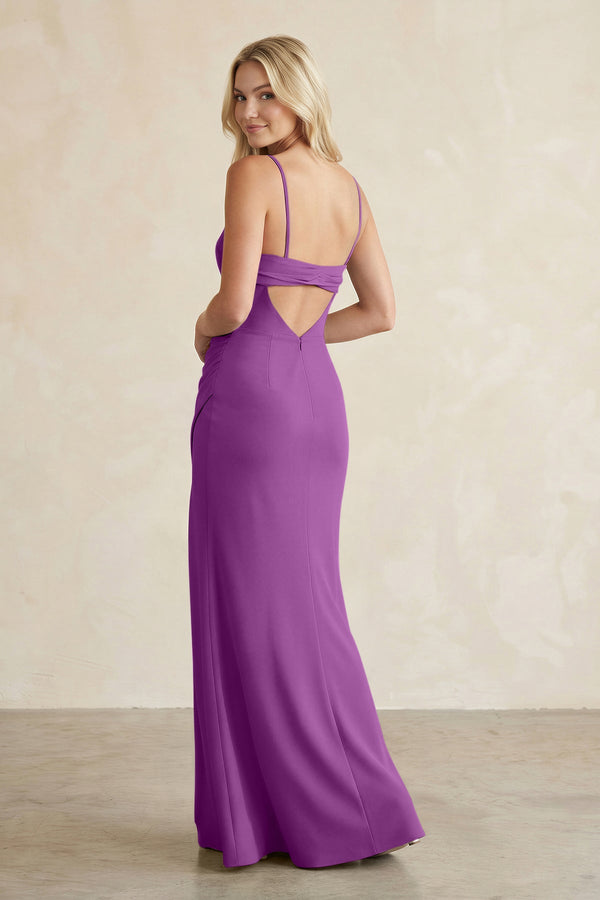 Cami Strap Chiffon Sheath Bridesmaid Dress with Slit in Amethyst - KissProm BRIDESMAID DRESSES