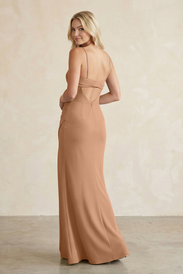 Cami Strap Chiffon Sheath Bridesmaid Dress with Slit in Bronzer - KissProm BRIDESMAID DRESSES