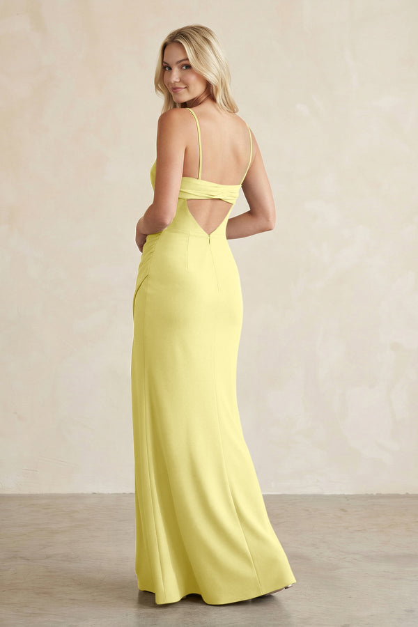 Cami Strap Chiffon Sheath Bridesmaid Dress with Slit in Buttercup - KissProm BRIDESMAID DRESSES