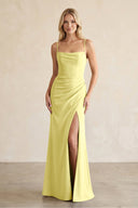 Cami Strap Chiffon Sheath Bridesmaid Dress with Slit in Buttercup - KissProm BRIDESMAID DRESSES