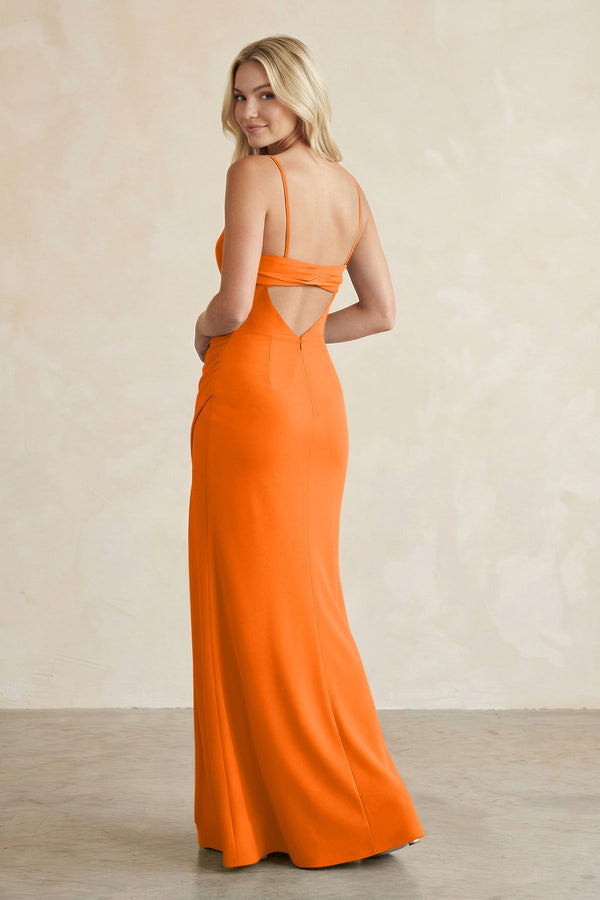 Cami Strap Chiffon Sheath Bridesmaid Dress with Slit in Cinnamon - KissProm BRIDESMAID DRESSES