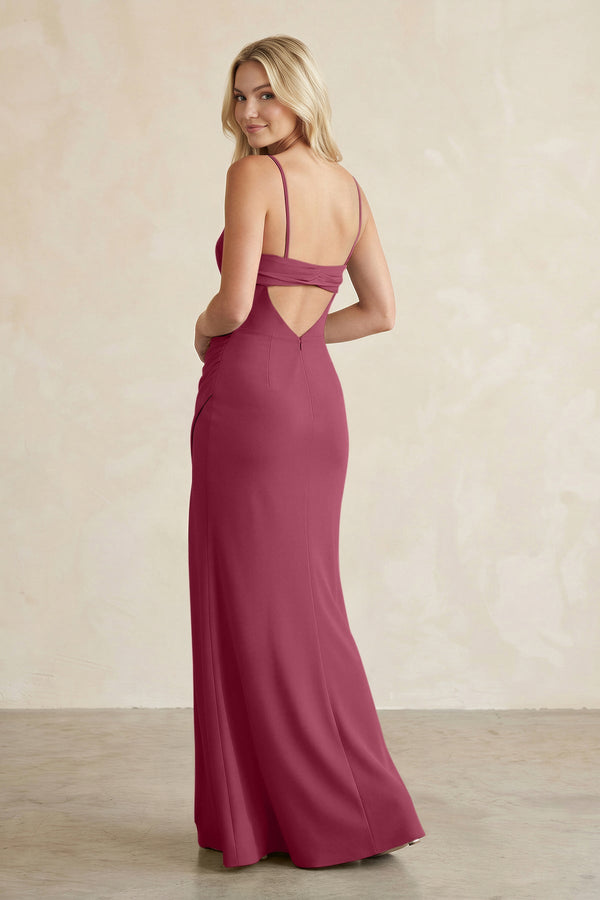 Cami Strap Chiffon Sheath Bridesmaid Dress with Slit in Desert Rose - KissProm BRIDESMAID DRESSES