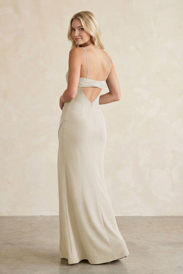 Cami Strap Chiffon Sheath Bridesmaid Dress with Slit in Dove Gray - KissProm Bridesmaid Dresses