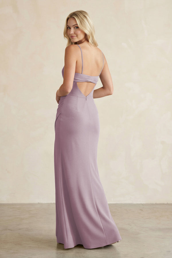 Cami Strap Chiffon Sheath Bridesmaid Dress with Slit in Dusk - KissProm BRIDESMAID DRESSES