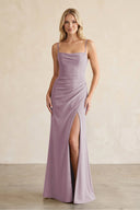 Cami Strap Chiffon Sheath Bridesmaid Dress with Slit in Dusk - KissProm BRIDESMAID DRESSES