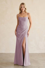 Cami Strap Chiffon Sheath Bridesmaid Dress with Slit in Dusk - KissProm BRIDESMAID DRESSES