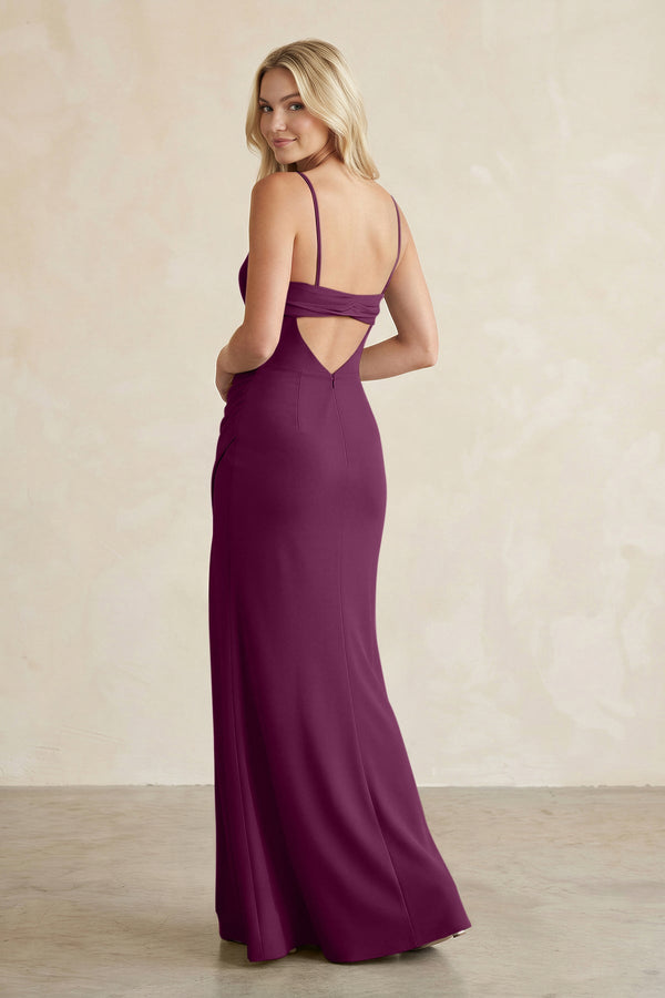 Cami Strap Chiffon Sheath Bridesmaid Dress with Slit in Fig - KissProm BRIDESMAID DRESSES