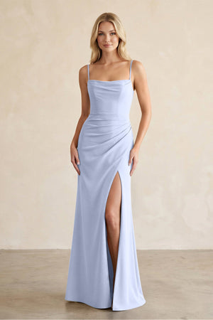 Cami Strap Chiffon Sheath Bridesmaid Dress with Slit in Ice - KissProm BRIDESMAID DRESSES
