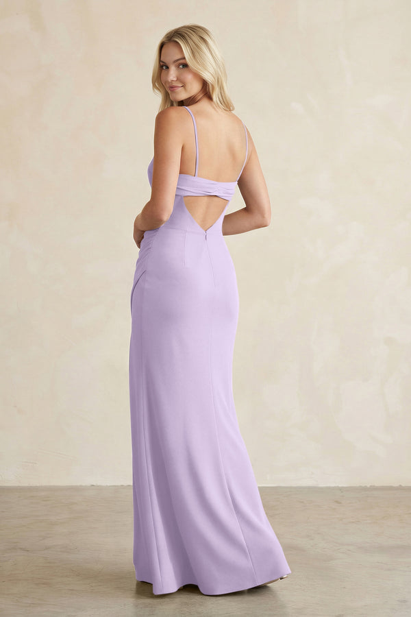Cami Strap Chiffon Sheath Bridesmaid Dress with Slit in Lavender - KissProm BRIDESMAID DRESSES