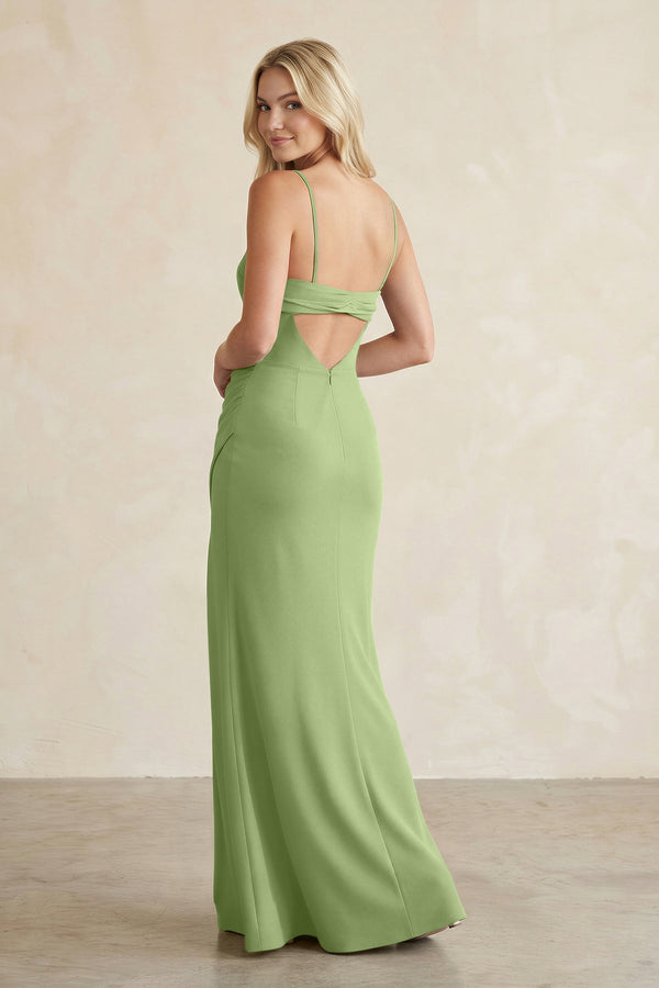 Cami Strap Chiffon Sheath Bridesmaid Dress with Slit in Matcha - KissProm BRIDESMAID DRESSES