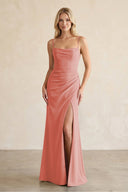 Cami Strap Chiffon Sheath Bridesmaid Dress with Slit in Mulberry - KissProm BRIDESMAID DRESSES