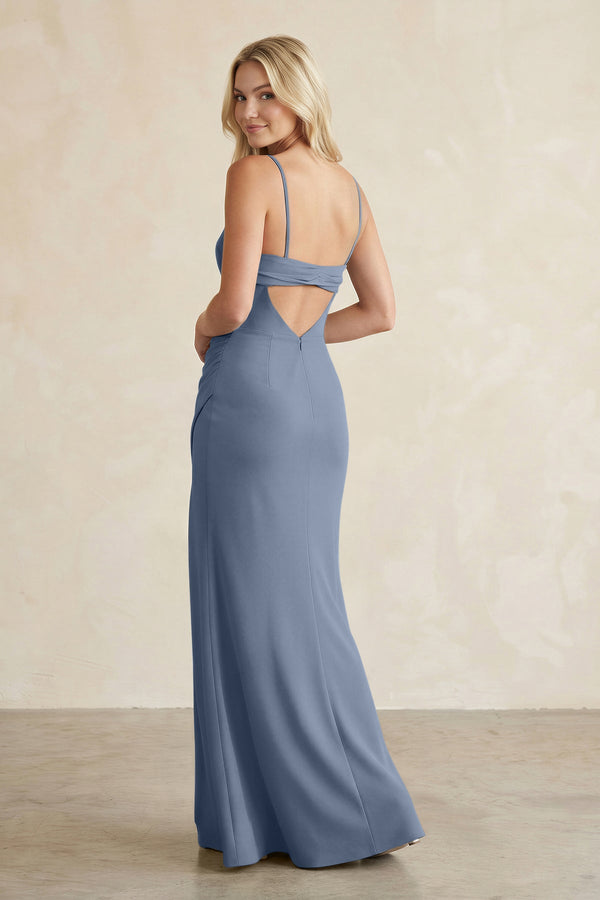 Cami Strap Chiffon Sheath Bridesmaid Dress with Slit in Neptune - KissProm BRIDESMAID DRESSES