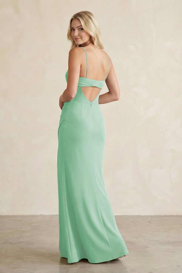 Cami Strap Chiffon Sheath Bridesmaid Dress with Slit in Pale Pistachio - KissProm Bridesmaid Dresses