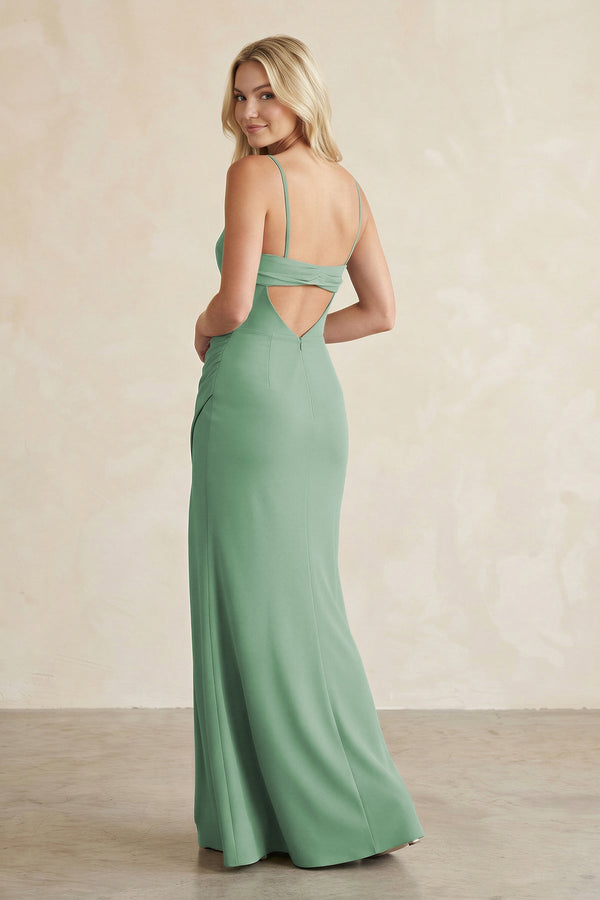 Cami Strap Chiffon Sheath Bridesmaid Dress with Slit in Sea Glass - KissProm Bridesmaid Dresses